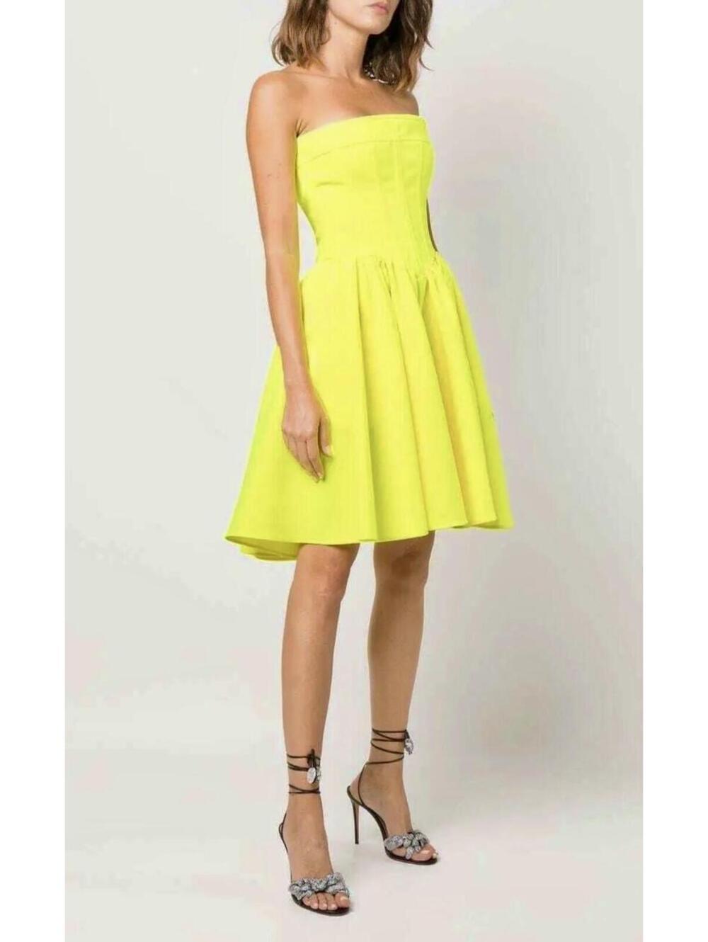 $1170 NWT Philosophy di Lorenzo Serafini Strapless Neon Yellow Dress US 6 IT 42 - Picture 2 of 9